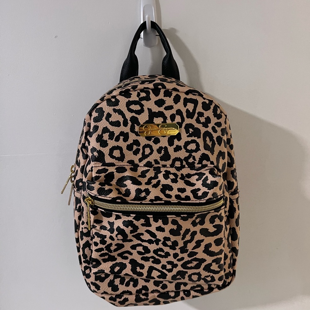 Leopard Print Mini Backpack with Gold Hardware